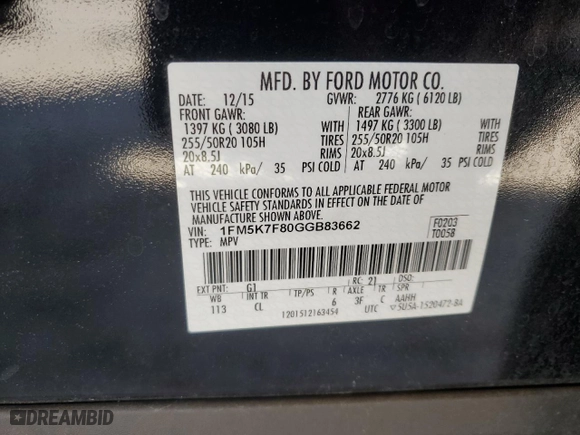 2016 Ford Explorer Limited with VIN 1FM5K7F80GGB83662, listed as a Copart auction lot 50553725 with 113,746 mi miles and Salvage Title. Bid and sale history available at carsss.com. Image 13.