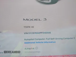 2023 Tesla Model 3 with VIN 5YJ3E1EA0PF548498, listed as a IAAI auction lot 42334326 with 17,674 mi miles and . Bid and sale history available at DreamBid. Image 7.