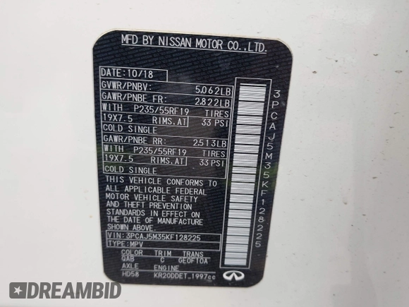 2019 Infiniti QX50 Essential с VIN 3PCAJ5M35KF128225, выставлен на аукционе IAAI как лот 42176545 с пробегом 68 346 миль миль и . История ставок и продаж доступна на DreamBid. Изображение 9.