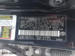 2012 Toyota Camry Hybrid XLE with VIN 4T1BD1FK4CU027058, listed as a IAAI auction lot 41979201 with 281,983 mi miles. Bid and sale history available at carsss.com. Image 9.