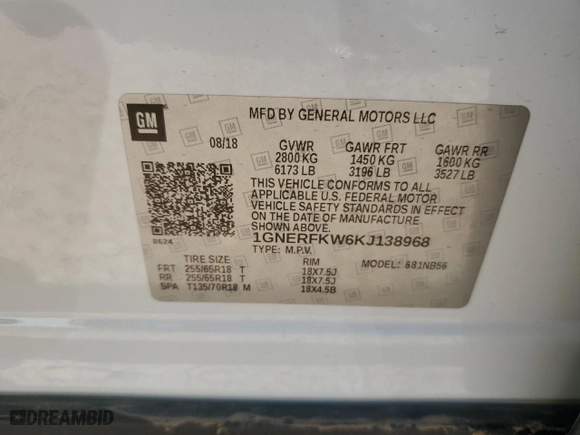 2019 Chevrolet Traverse LS with VIN 1GNERFKW6KJ138968, listed as a Copart auction lot 50035685 with 132,800 mi miles and Salvage Title. Bid and sale history available at carsss.com. Image 14.