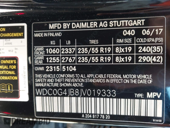 2018 Mercedes-Benz GLC 300 with VIN WDC0G4JB8JV019333, listed as a IAAI auction lot 42059817 with 110,499 mi miles and . Bid and sale history available at DreamBid. Image 9.