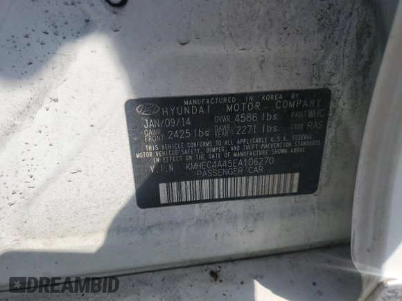 2014 Hyundai Sonata Hybrid Limited with VIN KMHEC4A45EA106270, listed as a Copart auction lot 54578115 with 181,747 mi miles and Clean Title. Bid and sale history available at carsss.com. Image 12.