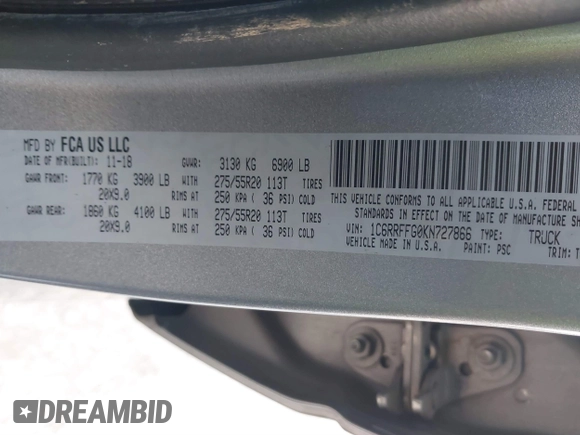 2019 Ram 1500 Big Horn/Lone Star with VIN 1C6RRFFG0KN727866, listed as a IAAI auction lot 41270371 with 49,486 mi miles. Bid and sale history available at carsss.com. Image 9.
