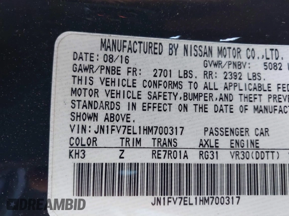 2017 Infiniti Q60 Red Sport 400 with VIN JN1FV7EL1HM700317, listed as a IAAI auction lot 41149036 with 76,654 mi miles and . Bid and sale history available at carsss.com. Image 9.
