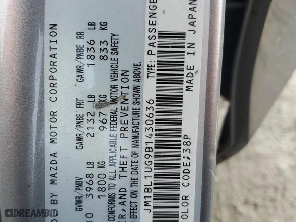 2011 Mazda Mazda3 i Sport with VIN JM1BL1UG9B1430636, listed as a Copart auction lot 46745695 with NaN miles and Salvage Title. Bid and sale history available at carsss.com. Image 12.