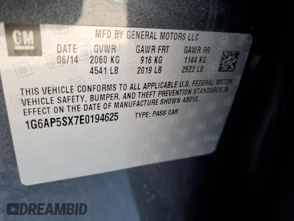 2014 Cadillac CTS Sedan RWD with VIN 1G6AP5SX7E0194625, listed as a Copart auction lot 88546775 with 127,934 mi miles and Salvage Title. Bid and sale history available at carsss.com. Image 12.