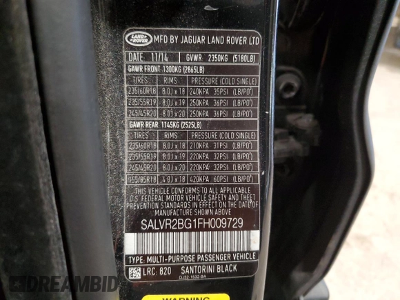 2015 Land Rover Range Rover Evoque Pure Premium z VIN SALVR2BG1FH009729, wystawiony jako Copart lot #48912525 z przebiegiem 237 913 mil mil oraz Szkoda całkowita • Salvage title. Historia ofert i sprzedaży dostępna na DreamBid. Obrazek 13.