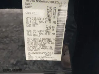 2015 Nissan Murano Platinum with VIN 5N1AZ2MH8FN274513, listed as a IAAI auction lot 41822146 with 137,354 mi miles. Bid and sale history available at carsss.com. Image 9.