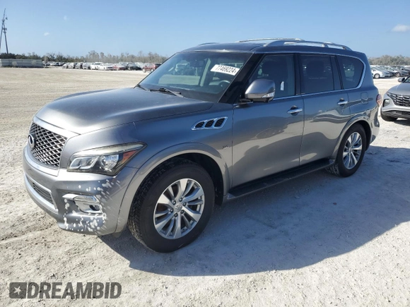 2015 Infiniti QX80 with VIN JN8AZ2NF9F9572311, listed as a Copart auction lot 77469224 with 0 mi miles and Salvage Title. Bid and sale history available at carsss.com. Image 1.