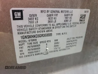 2016 Chevrolet Suburban LT z VIN 1GNSKHKC6GR360685, wystawiony jako Copart lot #56652175 z przebiegiem 115 212 mil mil oraz Szkoda całkowita • Salvage title. Historia ofert i sprzedaży dostępna na DreamBid. Obrazek 13.
