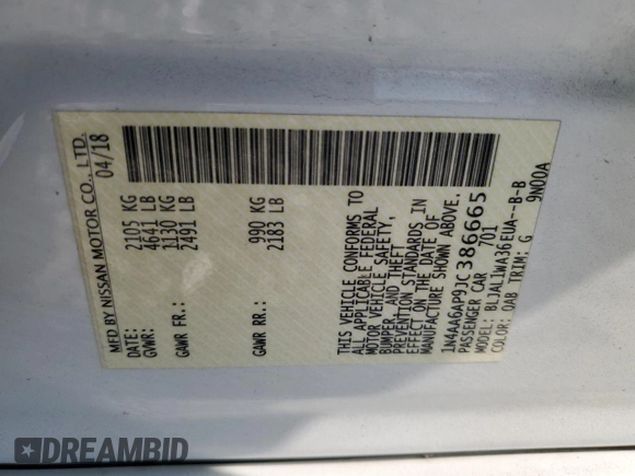 2018 Nissan Maxima SR with VIN 1N4AA6AP9JC386665, listed as a Copart auction lot 70833604 with 80,709 mi miles and Salvage Title. Bid and sale history available at carsss.com. Image 14.