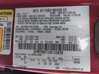 2018 Ford Fusion SE with VIN 3FA6P0H75JR135828, listed as a IAAI auction lot 41498095 with 1 mi miles. Bid and sale history available at carsss.com. Image 9.