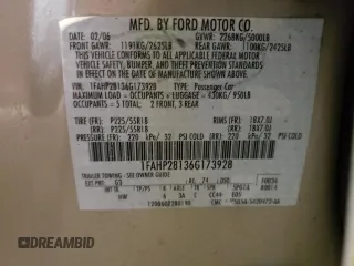 2006 Ford Five Hundred Limited with VIN 1FAHP28136G173928, listed as a Copart auction lot 41915955 with 0 mi miles and Salvage Title. Bid and sale history available at carsss.com. Image 12.