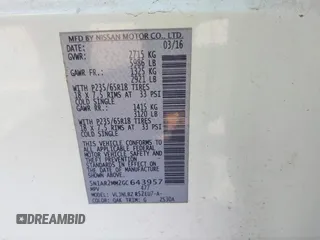 2016 Nissan Pathfinder Platinum with VIN 5N1AR2MM2GC643957, listed as a IAAI auction lot 41650970 with 165,177 mi miles. Bid and sale history available at carsss.com. Image 9.