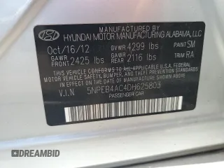 2013 Hyundai Sonata GLS z VIN 5NPEB4AC4DH625803, wystawiony jako Copart lot #56882875 z przebiegiem 96 740 mil mil oraz Nie do naprawy • Non repairable. Historia ofert i sprzedaży dostępna na DreamBid. Obrazek 12.