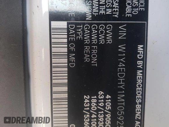 2021 Mercedes-Benz Sprinter with VIN W1Y4EDHY1MT059255, listed as a Copart auction lot 44941404 with 350,725 mi miles and Salvage Title. Bid and sale history available at DreamBid. Image 13.