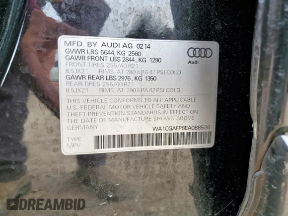2014 Audi SQ5 Premium Plus z VIN WA1CGAFP8EA088536, wystawiony jako Copart lot #58494075 z przebiegiem 56 857 mil mil oraz Szkoda całkowita • Salvage title. Historia ofert i sprzedaży dostępna na DreamBid. Obrazek 13.