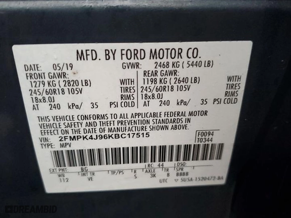2019 Ford Edge SEL with VIN 2FMPK4J96KBC17515, listed as a Copart auction lot 85058144 with 126,208 mi miles and Clean Title. Bid and sale history available at carsss.com. Image 13.