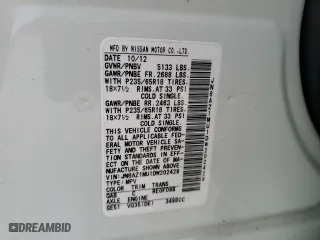 2013 Nissan Murano LE with VIN JN8AZ1MU1DW202429, listed as a Copart auction lot 53546535 with 108,631 mi miles and Salvage Title. Bid and sale history available at carsss.com. Image 13.