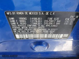 2018 Honda HR-V EX-L Navi with VIN 3CZRU6H78JM724107, listed as a IAAI auction lot 41532737 with 1 mi miles. Bid and sale history available at carsss.com. Image 9.