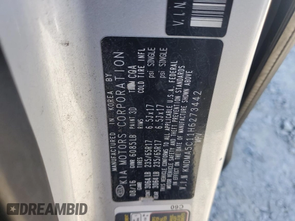 2017 Kia Sedona L with VIN KNDMA5C11H6273442, listed as a Copart auction lot 88358015 with 129,700 mi miles and Salvage Title. Bid and sale history available at DreamBid. Image 13.