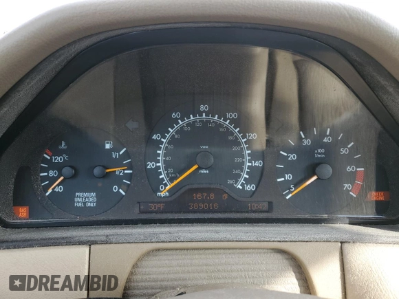 1998 Mercedes-Benz E-Class with VIN WDBJF65F4WA665505, listed as a Copart auction lot 42311695 with 389,016 mi miles and Salvage Title. Bid and sale history available at carsss.com. Image 9.