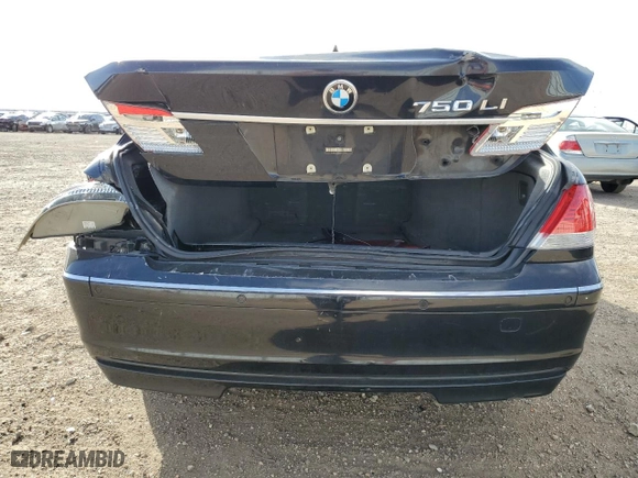 2006 BMW 7 Series 750Li with VIN WBAHN83566DT63296, listed as a Copart auction lot 47485195 with 0 mi miles and Clean Title. Bid and sale history available at carsss.com. Image 6.