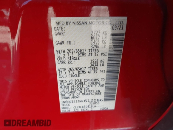 2022 Nissan Frontier SV z VIN 1N6ED1EJ3NN612086, wystawiony jako IAAI lot #41603542 z przebiegiem 65 797 mil mil oraz . Historia ofert i sprzedaży dostępna na DreamBid. Obrazek 9.