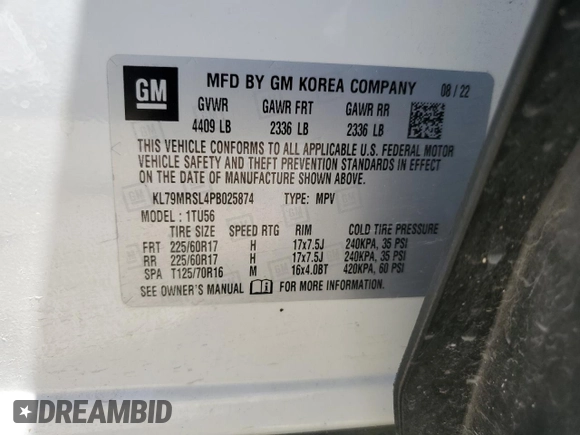 2023 Chevrolet TrailBlazer LT with VIN KL79MRSL4PB025874, listed as a Copart auction lot 60172184 with 30,218 mi miles and Salvage Title. Bid and sale history available at DreamBid. Image 13.
