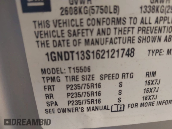 2006 Chevrolet TrailBlazer LS with VIN 1GNDT13S162121748, listed as a IAAI auction lot 42210260 with 236,517 mi miles and . Bid and sale history available at DreamBid. Image 9.