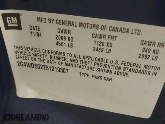 2005 Buick LaCrosse CXL with VIN 2G4WD562751219307, listed as a IAAI auction lot 42098272 with 143,007 mi miles. Bid and sale history available at carsss.com. Image 9.
