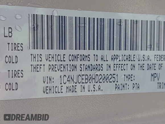 2017 Jeep Compass High Altitude with VIN 1C4NJCEB0HD200251, listed as a IAAI auction lot 41794163 with 141,419 mi miles and . Bid and sale history available at DreamBid. Image 9.