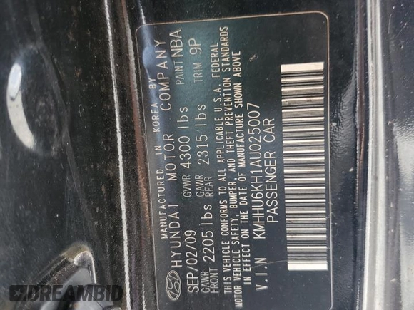 2010 Hyundai Genesis Coupe with VIN KMHHU6KH1AU025007, listed as a Copart auction lot 59543995 with 163,684 mi miles and Salvage title. Bid and sale history available at DreamBid. Image 12.