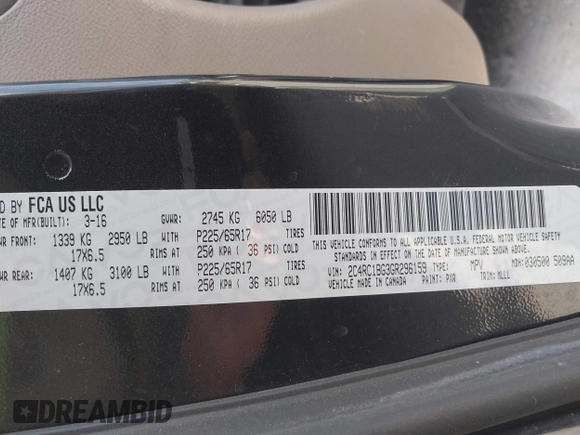 2016 Chrysler Town & Country Touring with VIN 2C4RC1BG3GR296159, listed as a IAAI auction lot 41908925 with 185,039 mi miles. Bid and sale history available at carsss.com. Image 9.