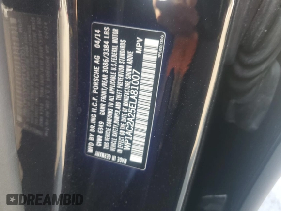 2014 Porsche Cayenne Turbo with VIN WP1AC2A25ELA81007, listed as a Copart auction lot 62140075 with 60,211 mi miles and Salvage title. Bid and sale history available at DreamBid. Image 13.