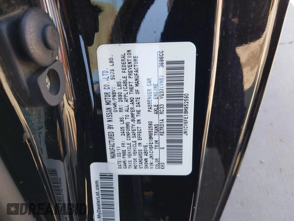 2011 Infiniti G37 with VIN JN1CV6FE1BM952590, listed as a IAAI auction lot 41990678 with 103,088 mi miles. Bid and sale history available at carsss.com. Image 9.