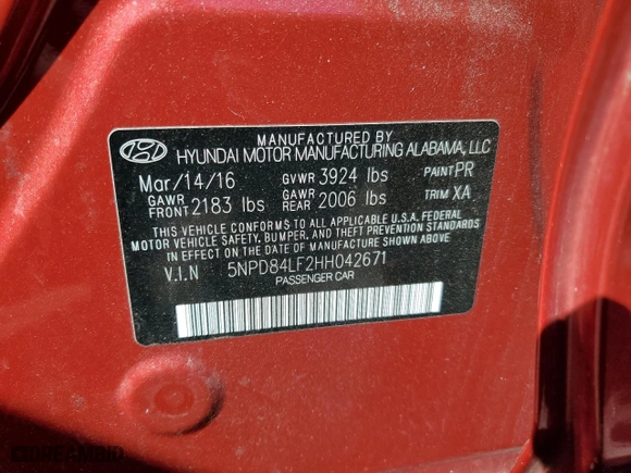 2017 Hyundai Elantra SE with VIN 5NPD84LF2HH042671, listed as a Copart auction lot 89336035 with 98,945 mi miles and Salvage Title. Bid and sale history available at carsss.com. Image 14.
