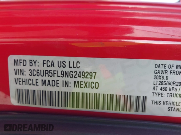 2022 Ram 2500 Laramie с VIN 3C6UR5FL9NG249297, выставлен на аукционе IAAI как лот 41170224 с пробегом 20 898 миль миль и . История ставок и продаж доступна на DreamBid. Изображение 9.