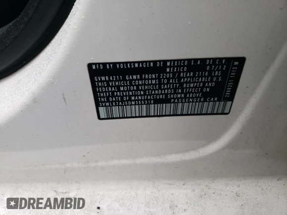 2013 Volkswagen Jetta SEL с VIN 3VWLX7AJ5DM355318, выставлен на аукционе Copart как лот 78606214 с пробегом Не указан миль и На запчасти • Non repairable. История ставок и продаж доступна на DreamBid. Изображение 13.