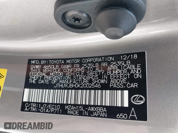 2019 Lexus UX 250h с VIN JTHU9JBH0K2002546, выставлен на аукционе IAAI как лот 41968823 с пробегом 77 014 миль миль и . История ставок и продаж доступна на DreamBid. Изображение 9.