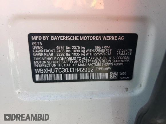 2018 BMW X1 sDrive28i z VIN WBXHU7C30J3H42992, wystawiony jako Copart lot #55065275 z przebiegiem 80 490 mil mil oraz Szkoda całkowita • Salvage title. Historia ofert i sprzedaży dostępna na DreamBid. Obrazek 12.