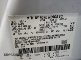 2016 Ford F-250 Lariat with VIN 1FT7W2B67GED07818, listed as a Copart auction lot 61246685 with 110,828 mi miles and Salvage title. Bid and sale history available at DreamBid. Image 12.
