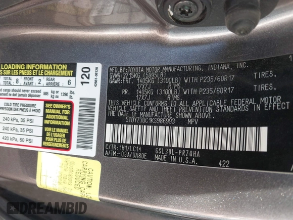2019 Toyota Sienna XLE Auto Access Seat with VIN 5TDYZ3DC1KS986993, listed as a IAAI auction lot 40575042 with 73,581 mi miles. Bid and sale history available at carsss.com. Image 9.