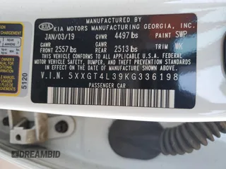 2019 Kia Optima LX z VIN 5XXGT4L39KG336198, wystawiony jako Copart lot #58867975 z przebiegiem 83 992 mil mil oraz Szkoda całkowita • Salvage title. Historia ofert i sprzedaży dostępna na DreamBid. Obrazek 12.