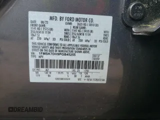 2023 Ford Explorer XLT with VIN 1FMSK7DH9PGB45255, listed as a Copart auction lot 57446875 with 11,782 mi miles and Salvage title. Bid and sale history available at DreamBid. Image 14.