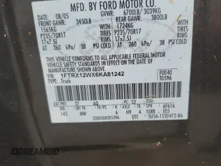 2006 Ford F-150 STX with VIN 1FTRX12WX6KA81242, listed as a Copart auction lot 54103735 with Not provided miles and Salvage title. Bid and sale history available at DreamBid. Image 12.