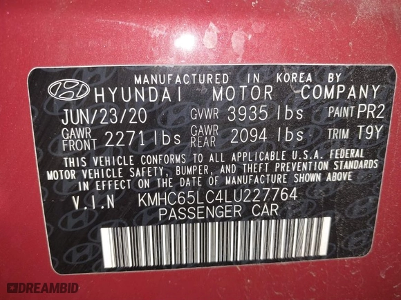 2020 Hyundai Ioniq Hybrid Blue with VIN KMHC65LC4LU227764, listed as a IAAI auction lot 41759807 with 54,598 mi miles. Bid and sale history available at carsss.com. Image 9.