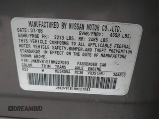 2008 Infiniti G35 Journey with VIN JNKBV61E18M227093, listed as a IAAI auction lot 41855116 with Not Provided miles and . Bid and sale history available at carsss.com. Image 9.