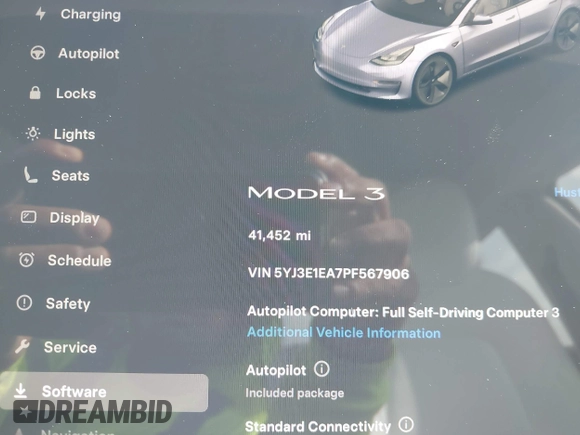 2023 Tesla Model 3 with VIN 5YJ3E1EA7PF567906, listed as a IAAI auction lot 42280993 with 41,452 mi miles and . Bid and sale history available at DreamBid. Image 16.